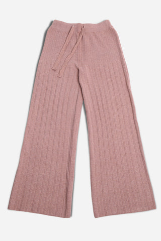 Solid Color Ribbed Wide-Leg Lounge Pants W/ Drawstring