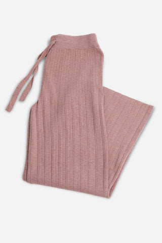 Solid Color Ribbed Wide-Leg Lounge Pants W/ Drawstring