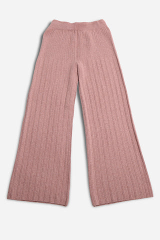 Solid Color Ribbed Wide-Leg Lounge Pants W/ Drawstring