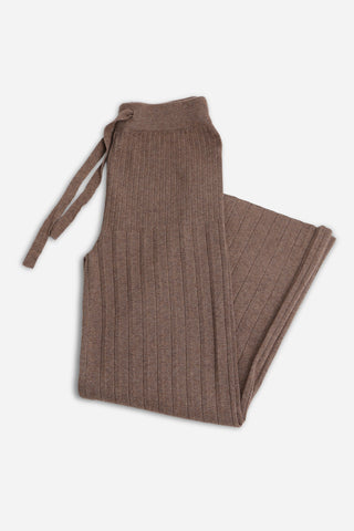 Solid Color Ribbed Wide-Leg Lounge Pants W/ Drawstring