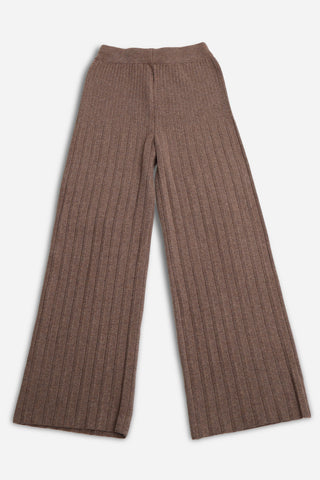 Solid Color Ribbed Wide-Leg Lounge Pants W/ Drawstring
