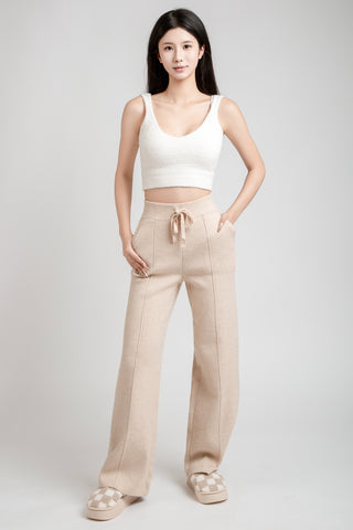 Solid Color Wide-Leg Lounge Pants W/ Drawstring & Pockets