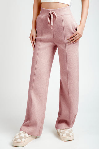 Solid Color Wide-Leg Lounge Pants W/ Drawstring & Pockets