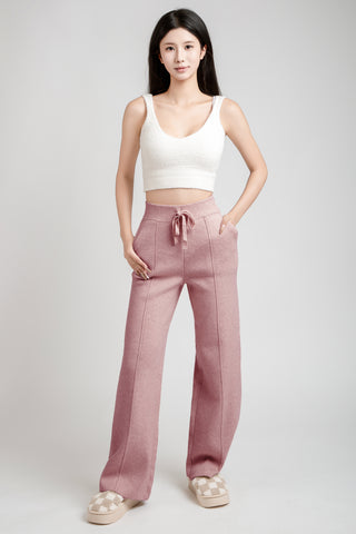 Solid Color Wide-Leg Lounge Pants W/ Drawstring & Pockets