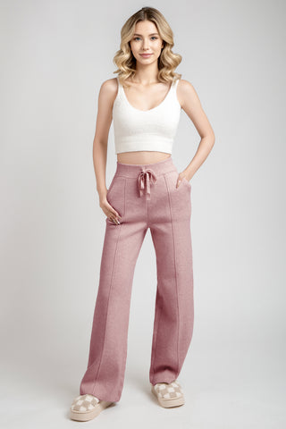 Solid Color Wide-Leg Lounge Pants W/ Drawstring & Pockets