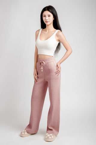 Solid Color Wide-Leg Lounge Pants W/ Drawstring & Pockets