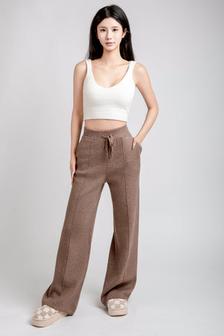 Solid Color Wide-Leg Lounge Pants W/ Drawstring & Pockets