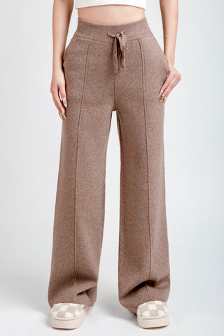 Solid Color Wide-Leg Lounge Pants W/ Drawstring & Pockets
