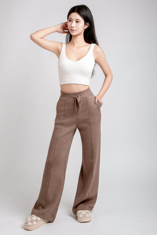 Solid Color Wide-Leg Lounge Pants W/ Drawstring & Pockets