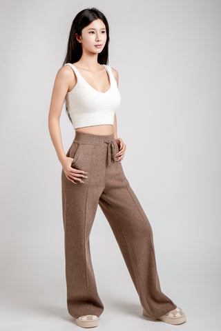 Solid Color Wide-Leg Lounge Pants W/ Drawstring & Pockets
