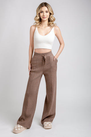 Solid Color Wide-Leg Lounge Pants W/ Drawstring & Pockets