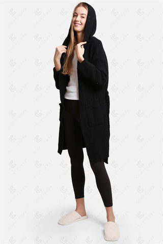 COMFYLUXE Refined Comfort Hooded Robe W/ Front Pockets Belt