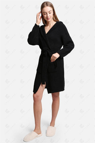COMFYLUXE Cozy Elegance Hooded Robe W/ Front Pockets Belt