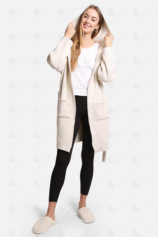 COMFYLUXE Cozy Elegance Hooded Robe W/ Front Pockets Belt