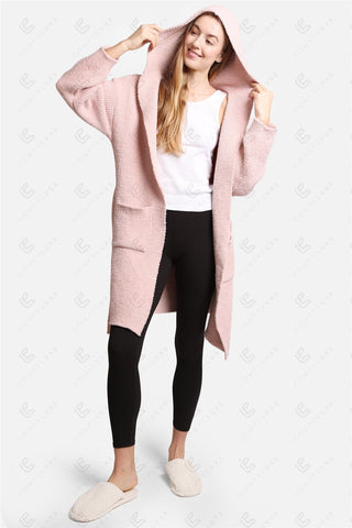 COMFYLUXE Cozy Elegance Hooded Robe W/ Front Pockets Belt