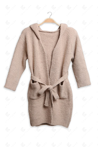 COMFYLUXE Warm Luxury Hooded Robe W/ Front Pockets Belt