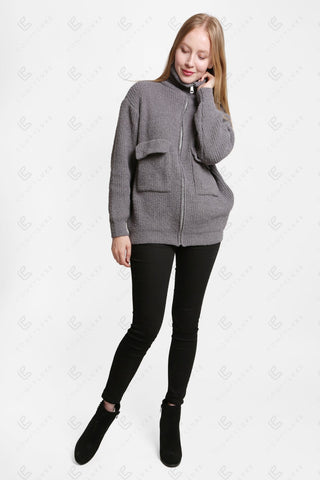 COMFYLUXE Chic Comfort Ribbed Sweater W/ Pockets Zipper Closure