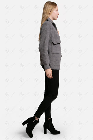 COMFYLUXE Cozy Elegance Ribbed Sweater W/ Pockets Zipper Closure