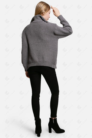 COMFYLUXE Chic Comfort Ribbed Sweater W/ Pockets Zipper Closure