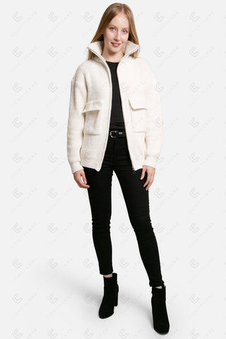 COMFYLUXE Refined Comfort Ribbed Sweater W/ Pockets Zipper Closure