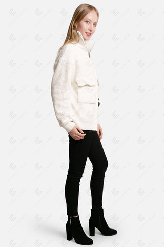 COMFYLUXE Elevated Comfort Ribbed Sweater W/ Pockets Zipper Closure