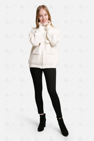 COMFYLUXE Relaxing Luxe Ribbed Sweater W/ Pockets Zipper Closure