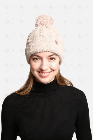 COMFYLUXE Refined Comfort Cable Knit Beanie W/ Pom-Pom Ribbed Trim