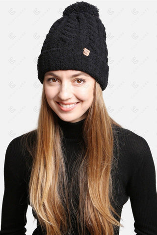COMFYLUXE Premium Cozy Cable Knit Beanie W/ Pom-Pom Ribbed Trim