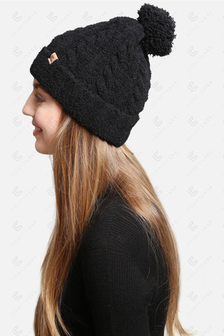 COMFYLUXE Elevated Comfort Cable Knit Beanie W/ Pom-Pom Ribbed Trim