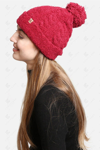 COMFYLUXE Relaxing Luxe Cable Knit Beanie W/ Pom-Pom Ribbed Trim