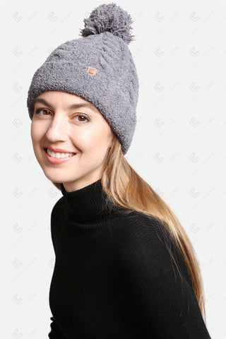 COMFYLUXE Refined Comfort Cable Knit Beanie W/ Pom-Pom Ribbed Trim