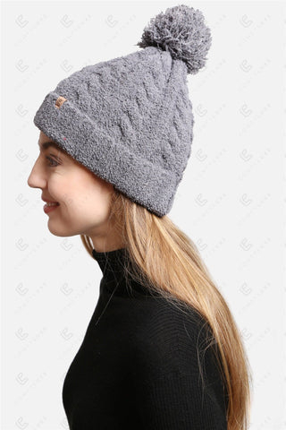 COMFYLUXE Refined Comfort Cable Knit Beanie W/ Pom-Pom Ribbed Trim