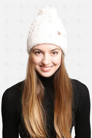 COMFYLUXE Plush Luxury Cable Knit Beanie W/ Pom-Pom Ribbed Trim
