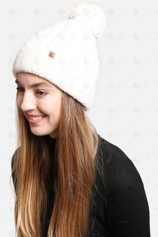 COMFYLUXE Elevated Comfort Cable Knit Beanie W/ Pom-Pom Ribbed Trim