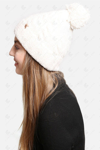 COMFYLUXE Cozy Elegance Cable Knit Beanie W/ Pom-Pom Ribbed Trim