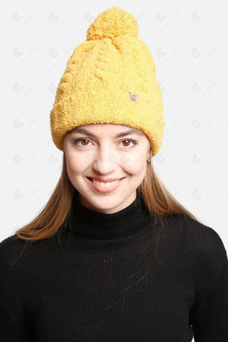 COMFYLUXE Soft Luxury Cable Knit Beanie W/ Pom-Pom Ribbed Trim