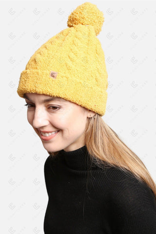 COMFYLUXE Relaxing Luxe Cable Knit Beanie W/ Pom-Pom Ribbed Trim