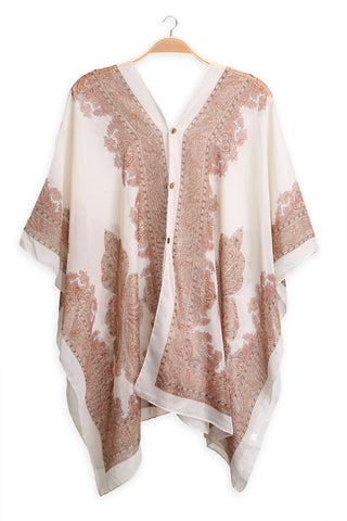 Paisley Print Short Cover-Up W/ Button Closure
