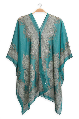 Paisley Print Short Cover-Up W/ Button Closure