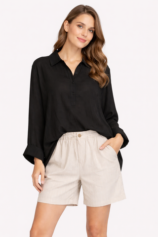 Solid Collar Oversized Long Sleeve Shirt