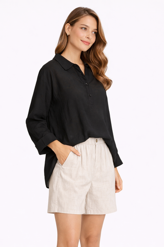 Solid Collar Oversized Long Sleeve Shirt