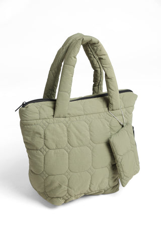 Solid Color Padded Quilt Mini Handbag W/ Zipper Closure