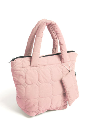 Solid Color Padded Quilt Mini Handbag W/ Zipper Closure