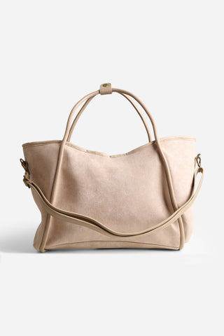Solid Color Faux Suede Tote Bag W/ Zipper Closure