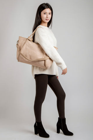 Solid Color Faux Suede Tote Bag W/ Zipper Closure