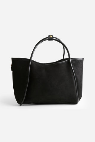 Solid Color Faux Suede Tote Bag W/ Zipper Closure