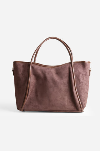 Solid Color Faux Suede Tote Bag W/ Zipper Closure