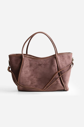 Solid Color Faux Suede Tote Bag W/ Zipper Closure