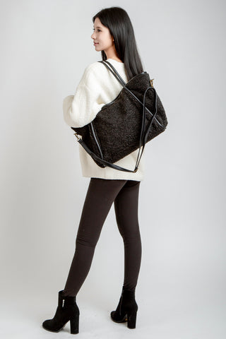 Solid Color Sherpa Tote Bag W/ Zipper Closure