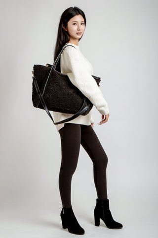 Solid Color Sherpa Tote Bag W/ Zipper Closure